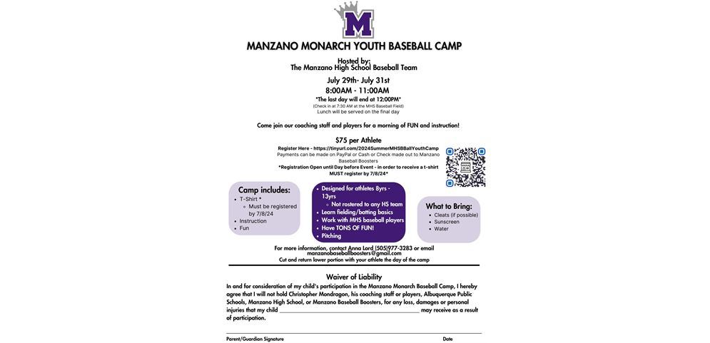 Register for the upcoming MHS Summer Youth Baseball Camp
